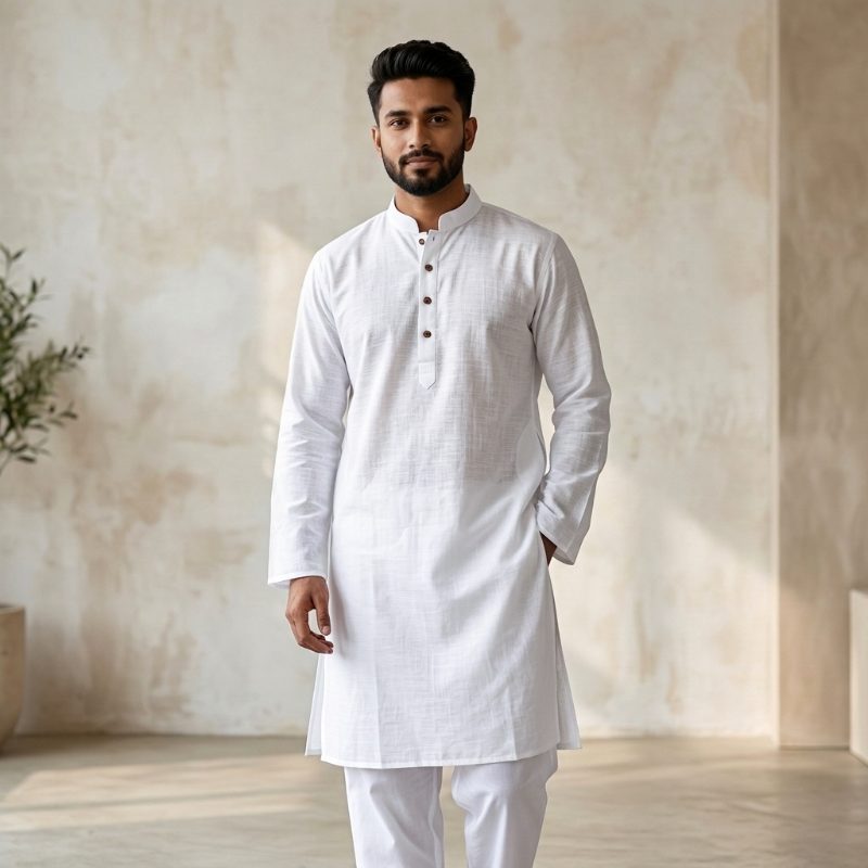 Khadi Cotton Panjabi - white