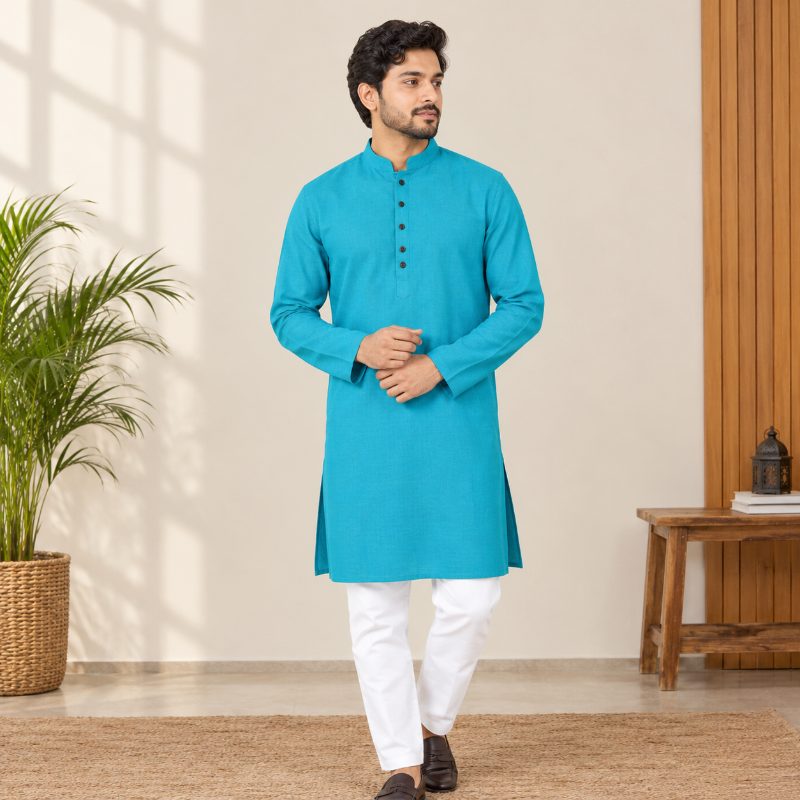 Khadi Cotton Panjabi - Sky Blue